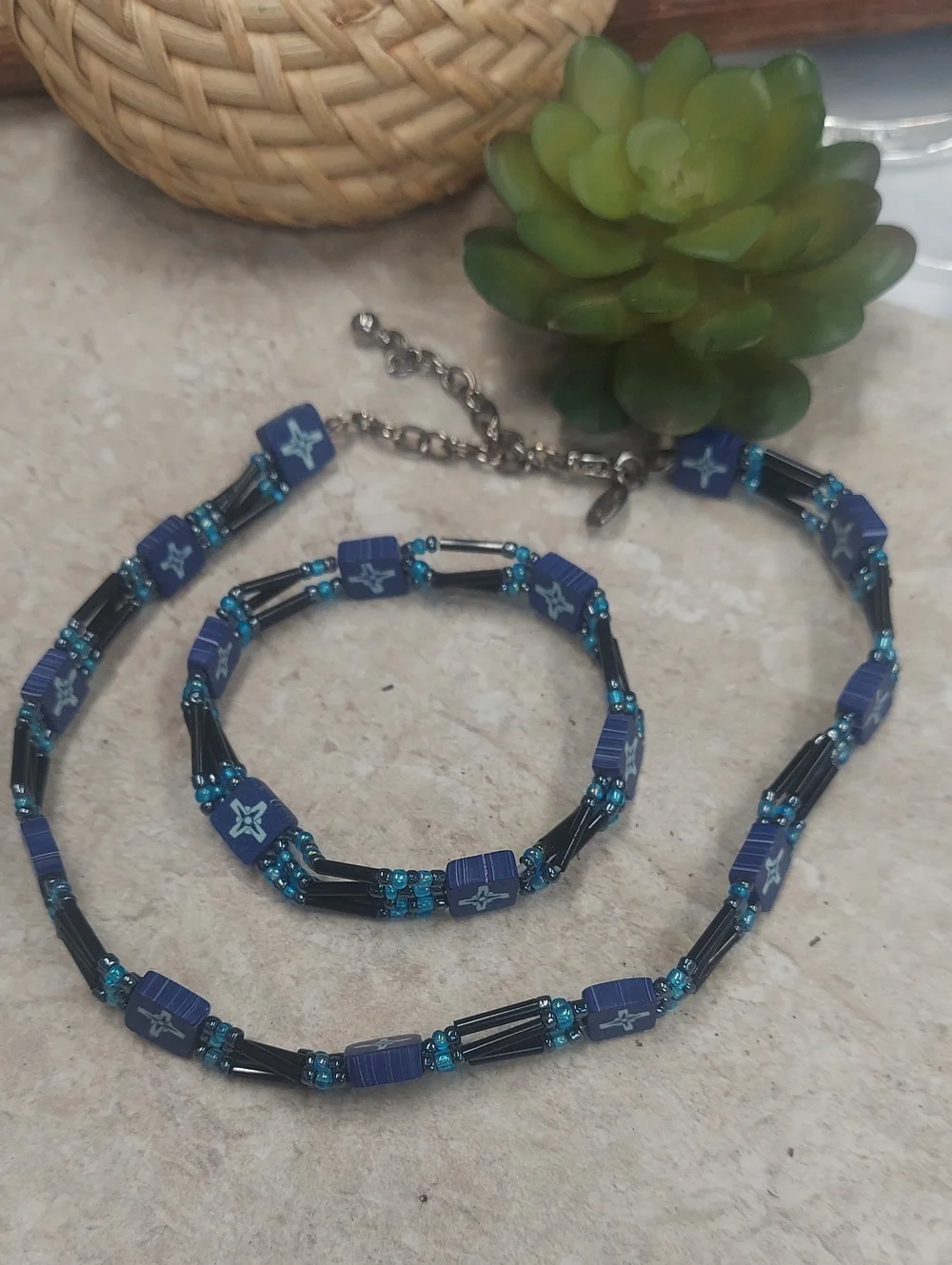 S326 Panama Jack Mixed Beaded Choker & Bracelet Set